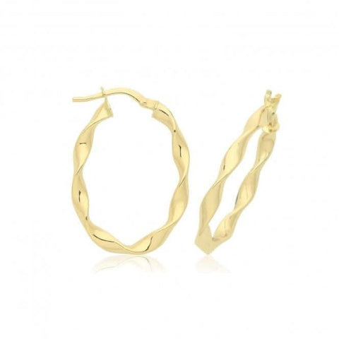 Boucles d'oreilles créoles ovales torsadées en or jaune 9 carats ER1211