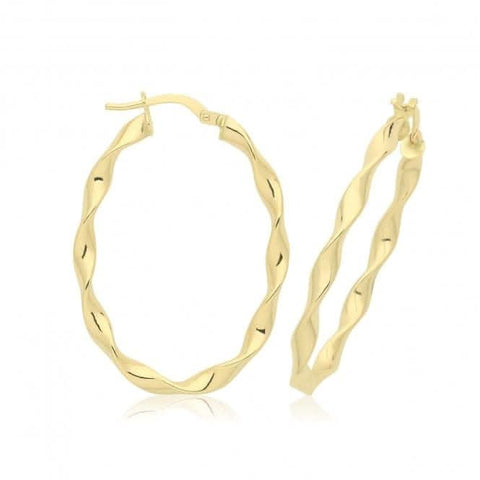 Boucles d'oreilles créoles ovales torsadées en or jaune 9 carats ER1211