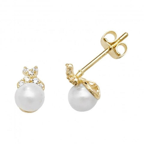 Ohrstecker aus 9-karätigem Gelbgold mit Perle und Zirkonia ES593