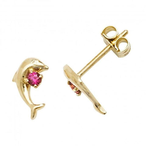 Ohrstecker aus 9-karätigem Gelbgold mit rosa Zirkonia in Delfinform ES598