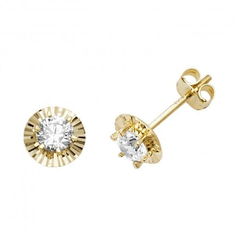 Ohrstecker aus 9-karätigem Gelbgold mit rundem Zirkonia ES606