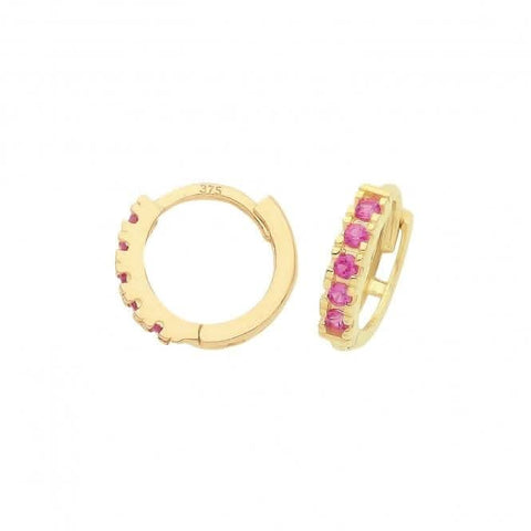 Boucles d'oreilles créoles en or jaune 9 carats et zircon rouge rubis ER1179R