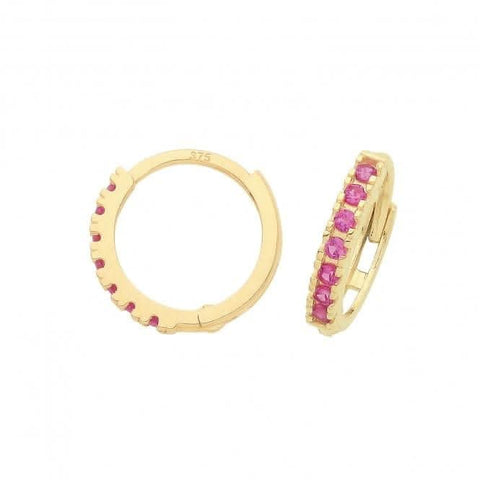 Boucles d'oreilles créoles en or jaune 9 carats et zircon rouge rubis ER1180R