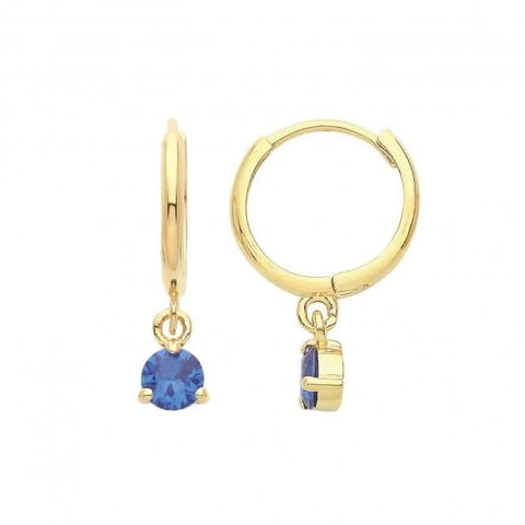 Ohrhänger aus 9-karätigem Gelbgold mit saphirblauen Zirkonia und Klappverschluss ES1675S