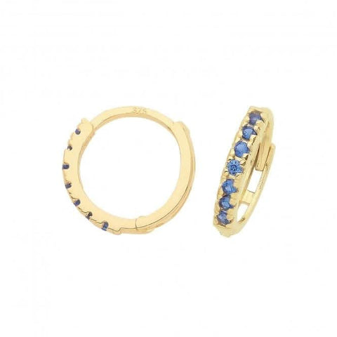 Boucles d'oreilles créoles en or jaune 9 carats, saphir et zircon bleu ER1180S