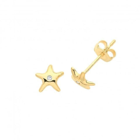 Seestern-Ohrringe aus 9-karätigem Gelbgold mit Zirkonia-Stecker ES1614