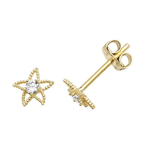 Ohrstecker in Form eines Seesterns aus 9-karätigem Gelbgold mit einzelnem Zirkonia ES583