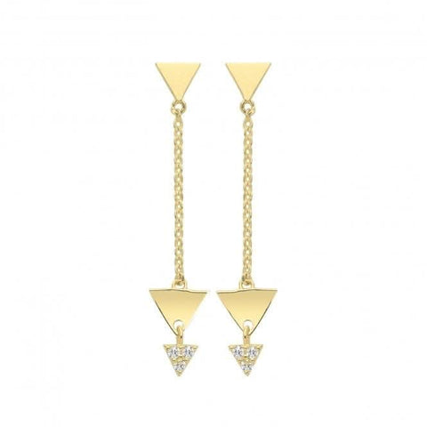 Boucles d'oreilles pendantes triangulaires en or jaune 9 carats et zircon cubique ER1162
