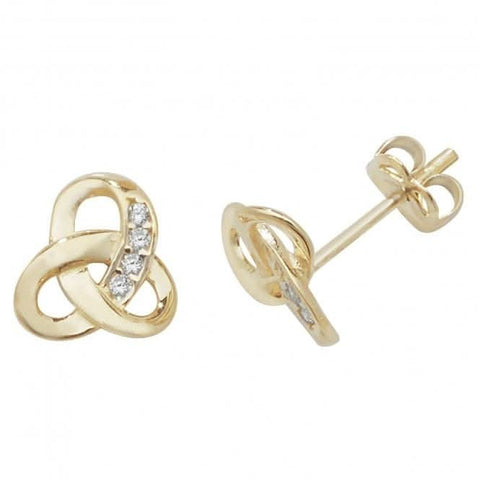 Keltische Ohrstecker aus 9-karätigem Gelbgold mit Zirkonia ES439