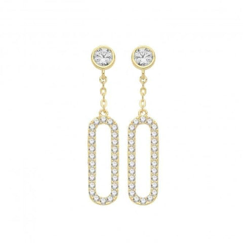 Boucles d'oreilles pendantes en or jaune 9 carats et zirconiums, forme incurvée fermée ER1165