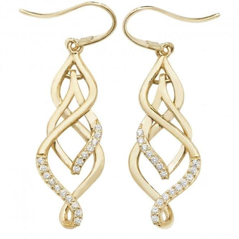 Ohrhänger mit Zirkonia in Fischhakenform aus 9-karätigem Gelbgold ES538