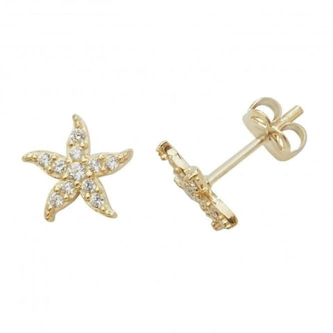 Ohrstecker aus 9-karätigem Gelbgold mit Zirkonia in Fischsternform ES459