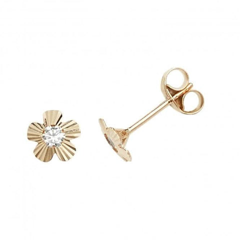Ohrstecker aus 9-karätigem Gelbgold mit Zirkonia in Blumenform ES621