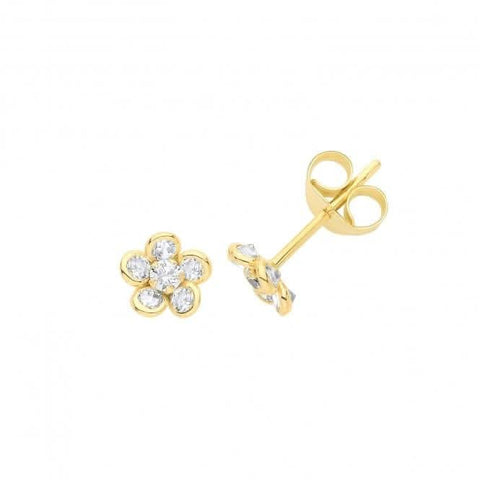 Ohrstecker aus 9-karätigem Gelbgold mit Zirkonia in Blumenform ES636