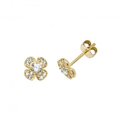 Ohrstecker aus 9-karätigem Gelbgold mit Zirkonia-Blüte (vierblättrig) ES600