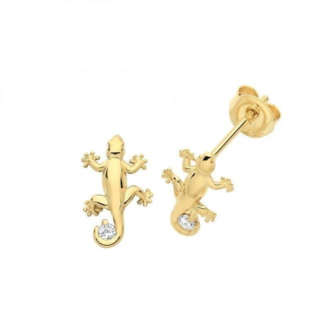 Ohrstecker aus 9-karätigem Gelbgold mit Zirkonia in Eidechsenform ES1606