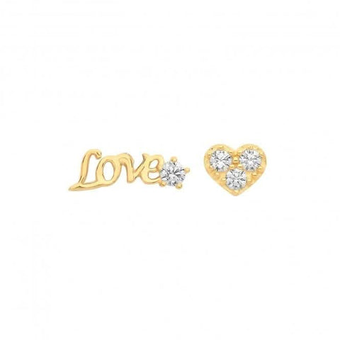 9 Karat Gelbgold Love Set Ohrstecker mit Zirkonia ES1633