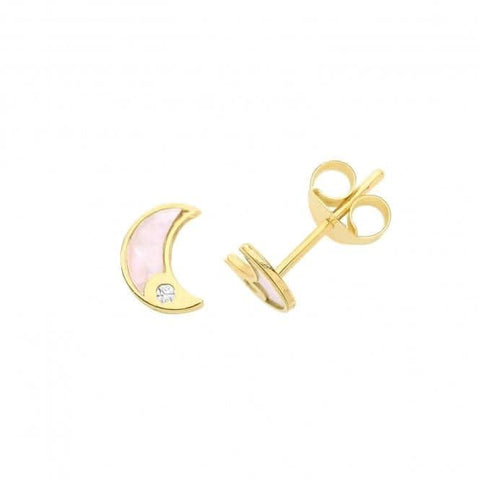 Mondohrstecker aus 9-karätigem Gelbgold mit Zirkonia und Perlmutt ES631