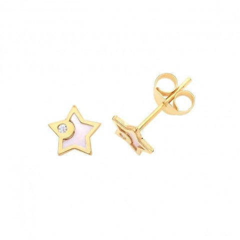 Sternohrstecker aus 9-karätigem Gelbgold mit Zirkonia und Perlmutt ES632