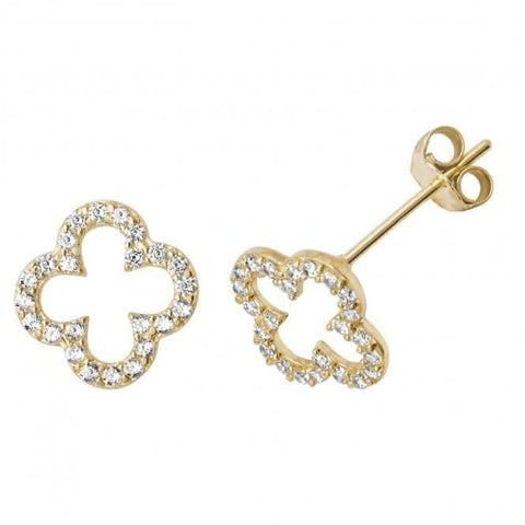 Ohrstecker in Kleeblattform aus 9-karätigem Gelbgold mit Zirkonia ES510