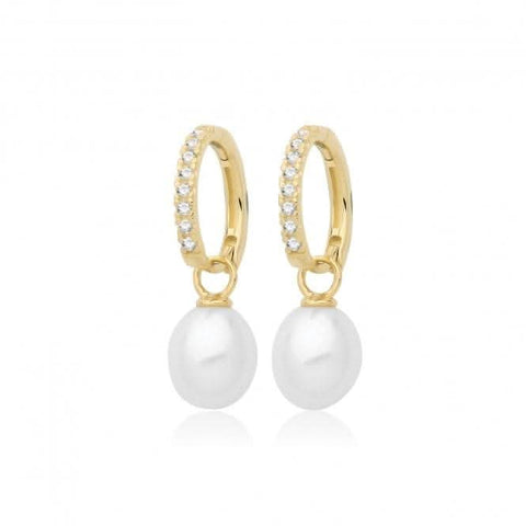 Boucles d'oreilles créoles pendantes en or 9 carats, zirconiums et perles ER1214