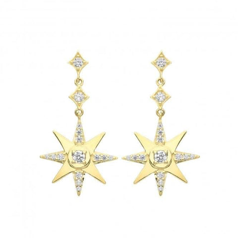 Boucles d'oreilles pendantes en or jaune 9 carats en forme d'étoile avec accents de zirconium ER1182