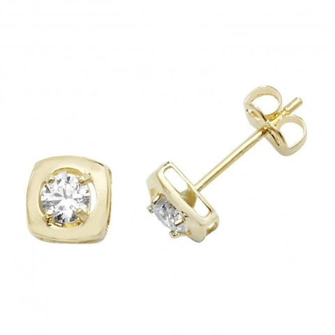 Quadratische Ohrstecker aus 9-karätigem Gelbgold mit Zirkonia ES471