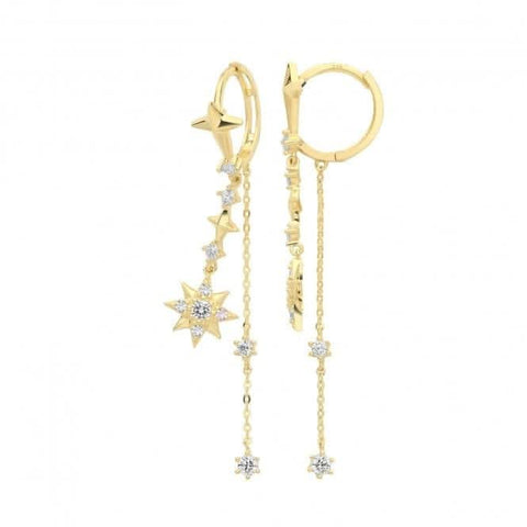 Boucles d'oreilles pendantes en or 9 carats et zirconiums en forme d'étoile ER1176