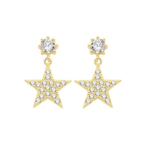 Boucles d'oreilles pendantes en or 9 carats et zirconiums en forme d'étoile ER1151