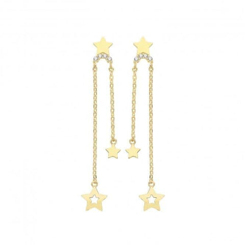 Boucles d'oreilles pendantes en or jaune 9 carats avec zirconiums cubiques en forme d'étoile ER1157
