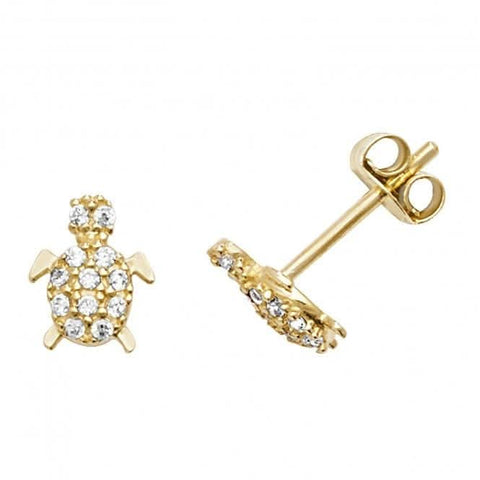 Schildkröten-Ohrstecker aus 9-karätigem Gelbgold mit Zirkonia ES599