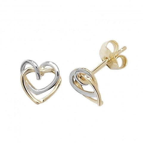Boucles d'oreilles cœur entrelacé en or jaune et blanc 9 carats ER097