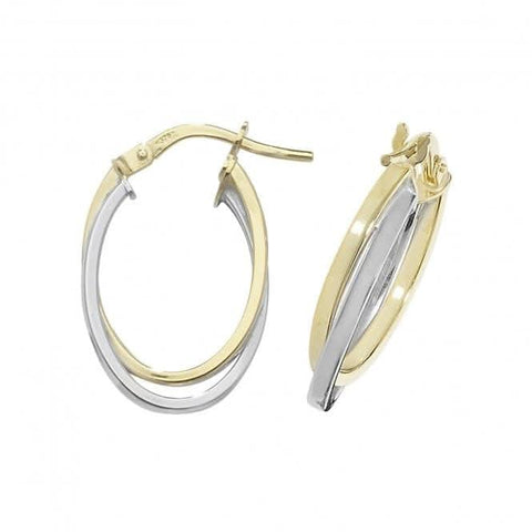 Boucles d'oreilles doubles ovales en or jaune et blanc 9 carats ER1011