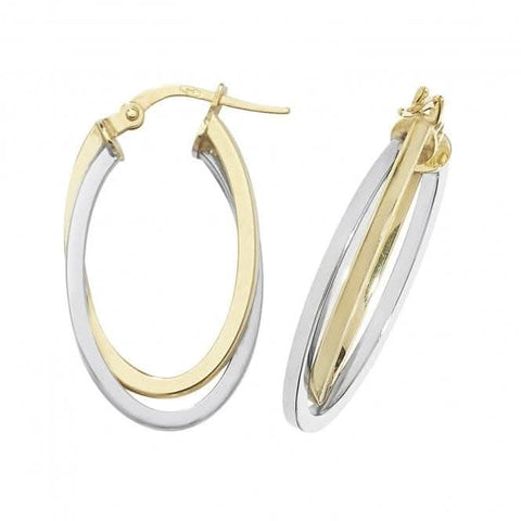 Boucles d'oreilles créoles ovales doubles en or jaune et blanc 9 carats ER1012
