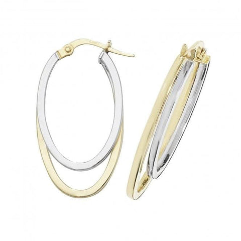 Boucles d'oreilles ovales doubles créoles en or jaune et blanc 9 carats ER1014