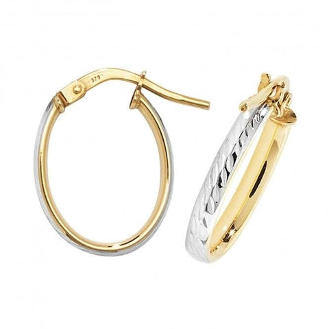 Boucles d'oreilles créoles ovales DC en or jaune et blanc 9 carats ER1043