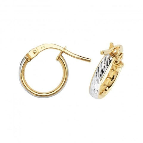 Boucles d'oreilles créoles ovales DC en or jaune et blanc 9 carats ER1043