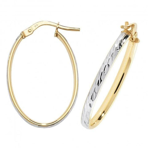 Boucles d'oreilles créoles ovales DC en or jaune et blanc 9 carats ER1043