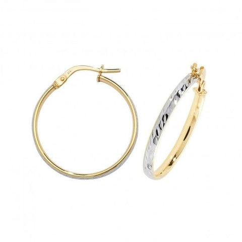 Boucles d'oreilles créoles ovales DC en or jaune et blanc 9 carats ER1043