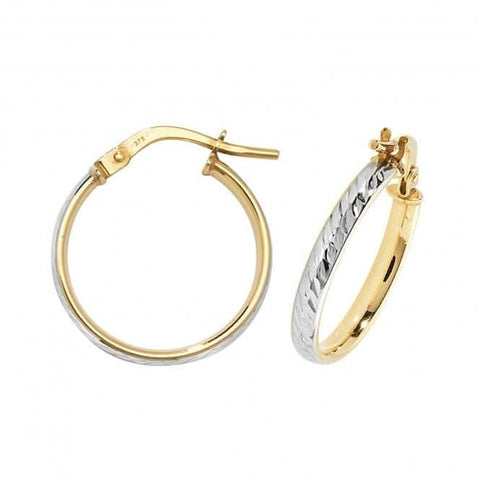 Boucles d'oreilles créoles ovales DC en or jaune et blanc 9 carats ER1043