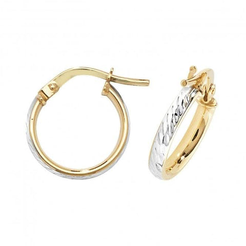 Boucles d'oreilles créoles ovales DC en or jaune et blanc 9 carats ER1043