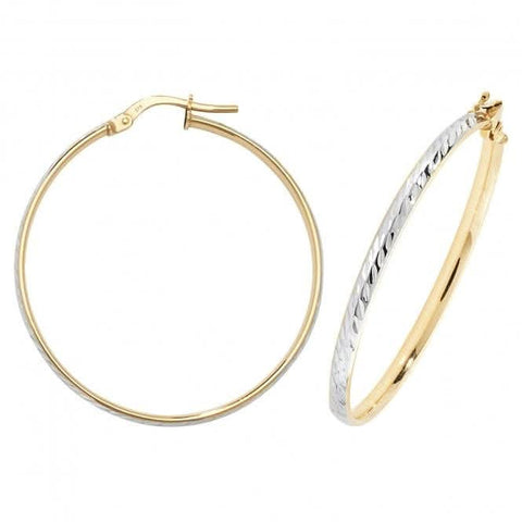 Boucles d'oreilles créoles ovales DC en or jaune et blanc 9 carats ER1043