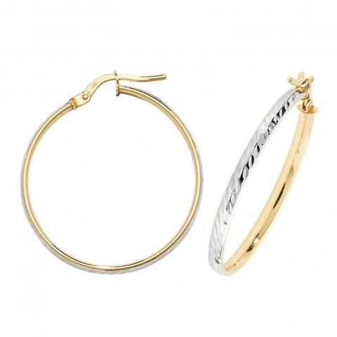 Boucles d'oreilles créoles ovales DC en or jaune et blanc 9 carats ER1043