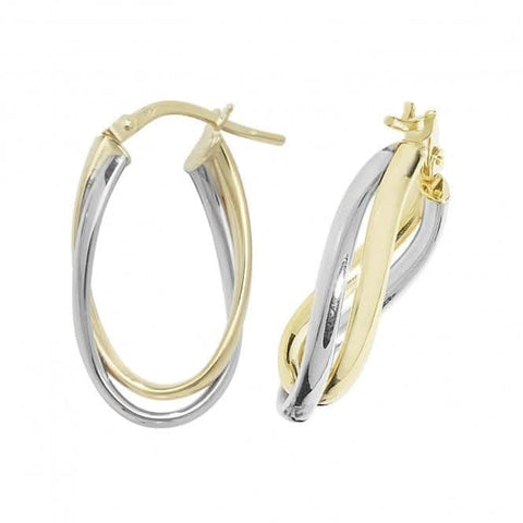 Boucles d'oreilles créoles ovales en or jaune et blanc 9 carats ER1009