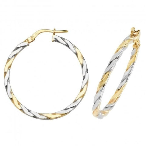 Boucles d'oreilles créoles ovales en or jaune et blanc 9 carats ER1041YW