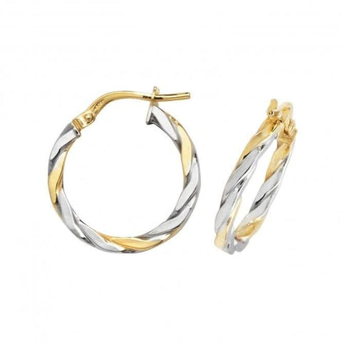 Boucles d'oreilles créoles ovales en or jaune et blanc 9 carats ER1041YW