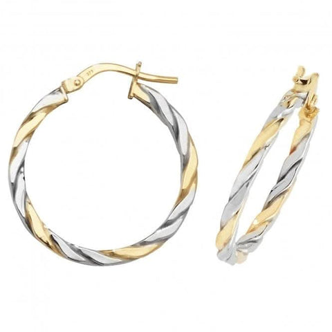 Boucles d'oreilles créoles ovales en or jaune et blanc 9 carats ER1041YW