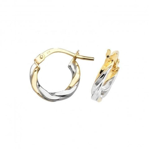 Boucles d'oreilles créoles ovales en or jaune et blanc 9 carats ER1041YW
