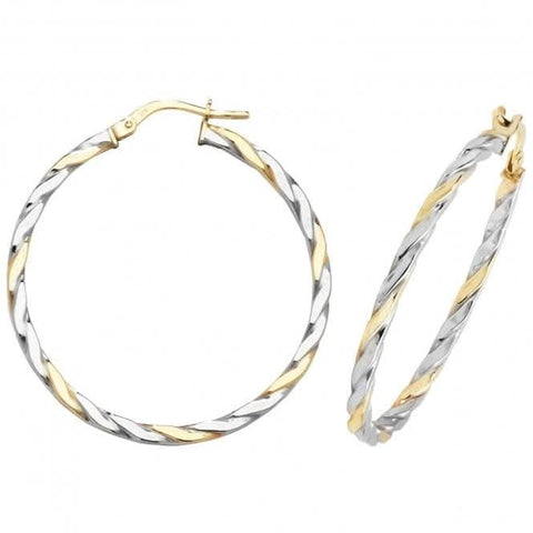 Boucles d'oreilles créoles ovales en or jaune et blanc 9 carats ER1041YW