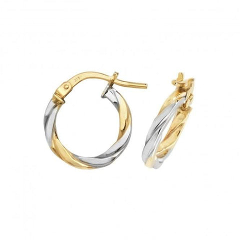 Boucles d'oreilles créoles ovales en or jaune et blanc 9 carats ER1041YW
